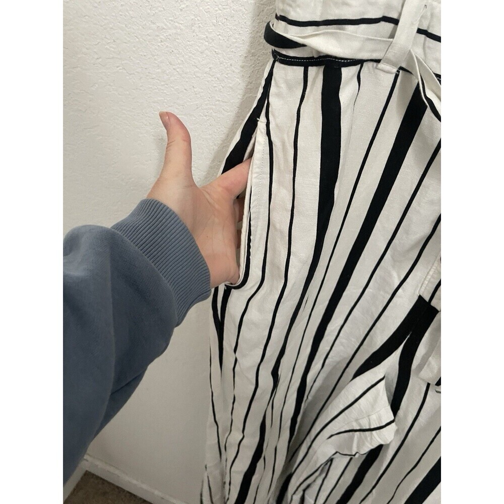 LOFT Women’s Size 6 Black Striped Jumpsuit Linen Blend Belted Button Front Chic - Picture 4 of 9